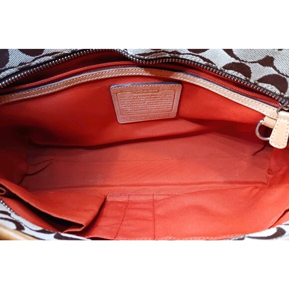 COACH Signature Tote Bag Tan & Brown Traditional Orange Interior Double Handles - Picture 8 of 13
